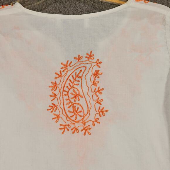 Snappy Turtle Tunic Top sz S Women White Orange Embroidered Paisley Floral Boho - Picture 10 of 12